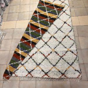 Short Haired Cream Rug with colorful checks- Handmade - Reversible