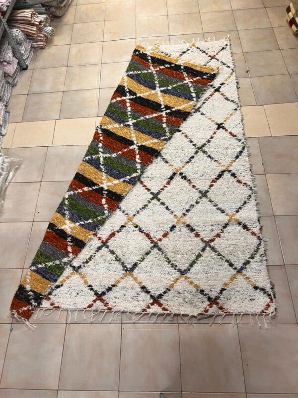 Short Haired Cream Rug with colorful checks- Handmade - Reversible
