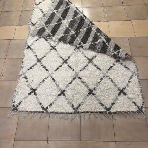 Short Haired Grey, Black & White Rug with fringe - Handmade - Reversible