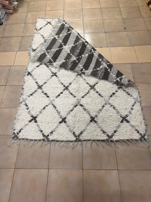 Short Haired Grey, Black & White Rug with fringe - Handmade - Reversible